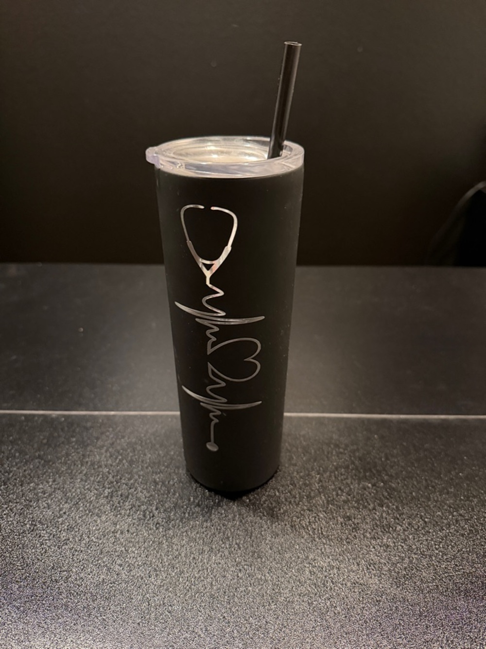 Black Stainless Steel Medical Stethoscope Tumbler with Straw